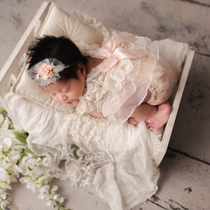 Lace newborn romper, Newborn peach romper, Newborn lace romper set, Newborn photo props, Newborn photo outfit, Newborn girl lace romper,