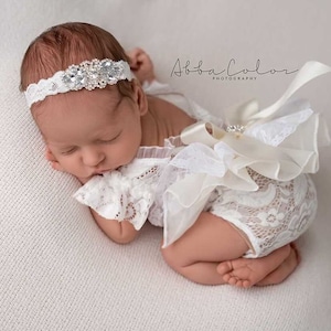 Lace newborn romper, Newborn romper prop, Newborn lace romper set, Newborn photo props, Newborn photo outfit, Newborn girl lace romper. image 3