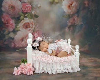 Lace Newborn Romper Set with Bow Headband, Photography Prop Outfit