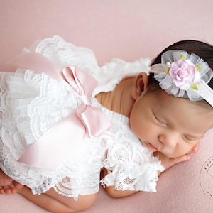 Lace newborn romper, Newborn pink romper, Newborn lace romper set, Newborn photo props, Newborn photo outfit, Newborn girl lace romper.