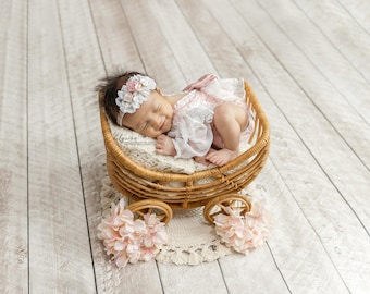 Lace Newborn Romper Set, Blush Pink Photo Prop Outfit
