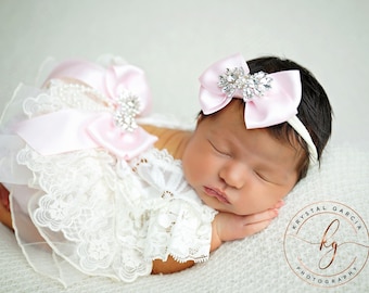 Kanten pasgeboren romper, pasgeboren roze romper, pasgeboren kanten romper set, pasgeboren foto-outfit, pasgeboren kanten romper