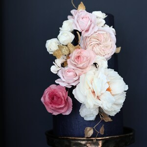 Handmade Wafer Paper Flower Cake Topper: Edible Rose & Peony Composition