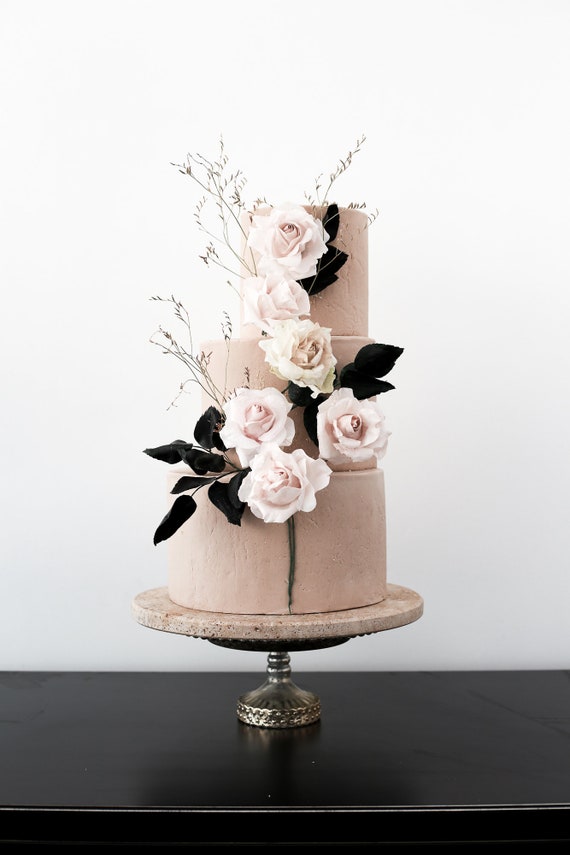 Black Rose Gold flower cake - Edible Perfections