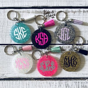 Glitter Monogram Keychain with Tassel