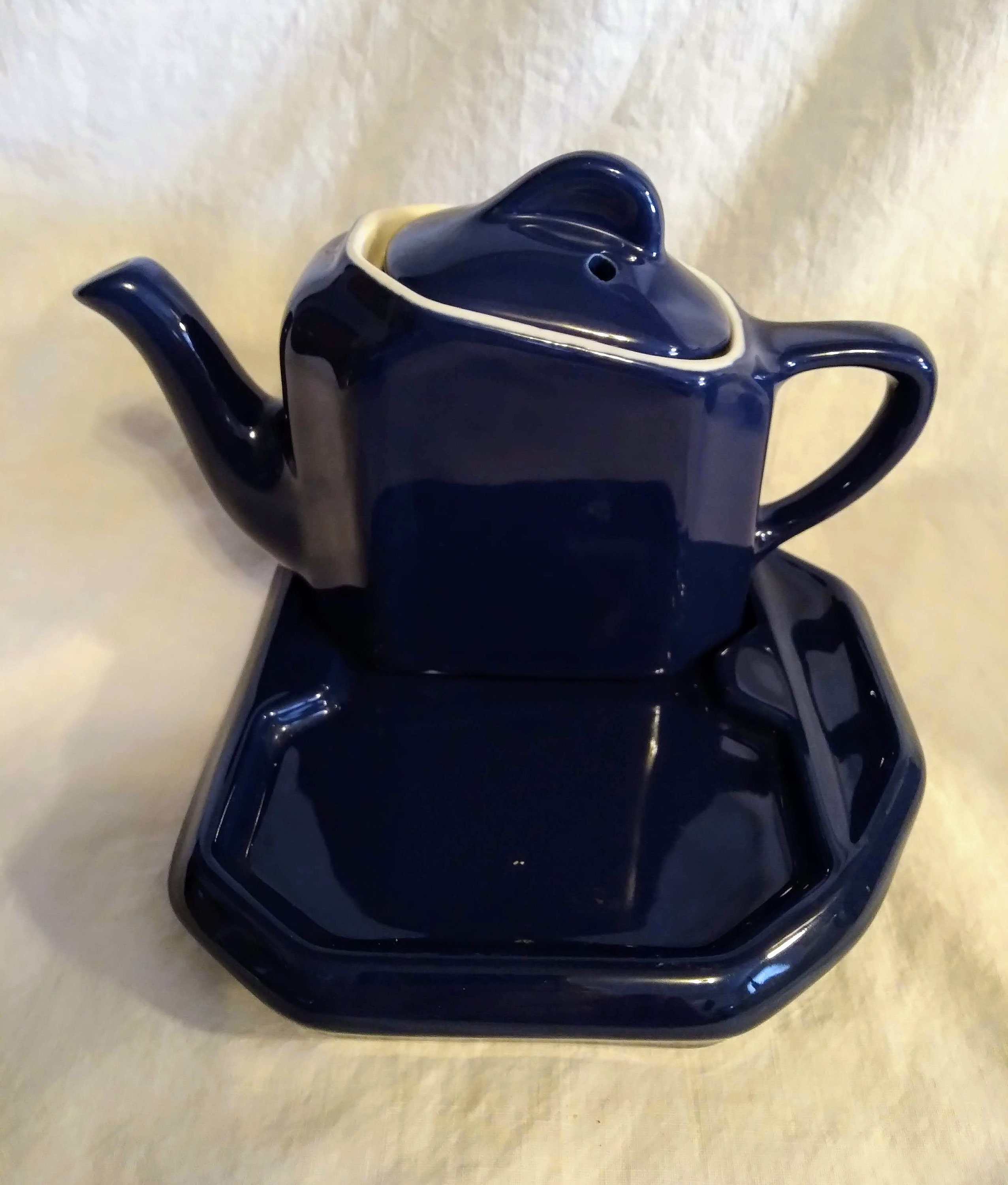 Vintage Hall Navy Blue Twin Teapot set with hot water pot Etsy