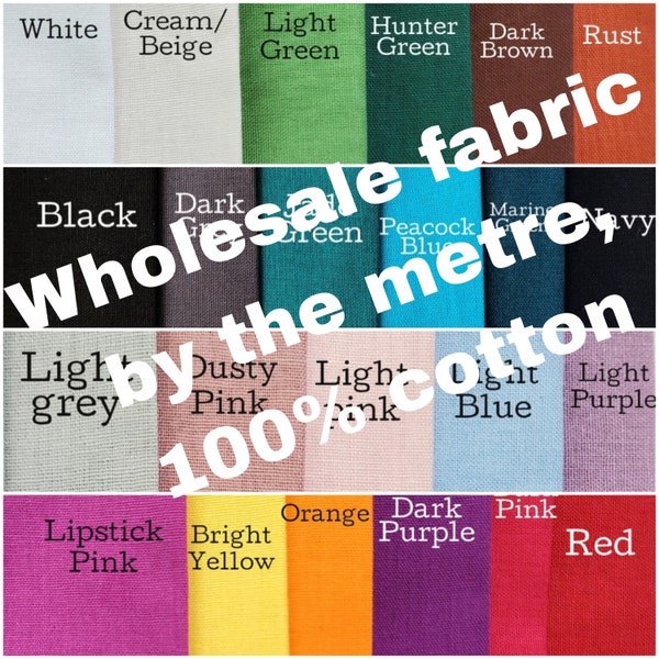 Australian Wholesale fabric by the metre, lots of plain/solid colours, 100% cotton
