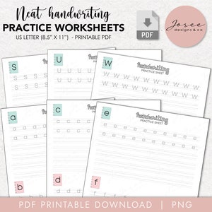 Neat Handwriting Practice Sheet, PDF printable, Uppercase and Lowercase alphabet, Letter Size, PNG for ipad, printable handwriting worksheet