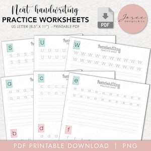 Neat Handwriting Practice Sheet, PDF printable, Uppercase and Lowercase alphabet, Letter Size, PNG for ipad, printable handwriting worksheet