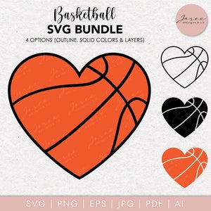 Coração de basquete SVG, pacote SVG de esportes, amante de basquete, contorno de coração de basquete, basquete svg, silhueta de basquete svg