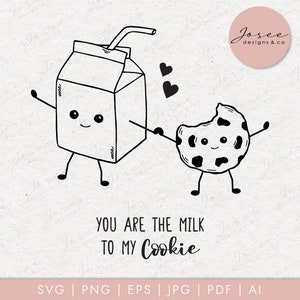 Milk and Cookie Clipart, SVG, Png, doodle clipart, Hand drawn svg, Milk to my Cookie SVG, cute food, kawaii, funny SVG, Valentines Day