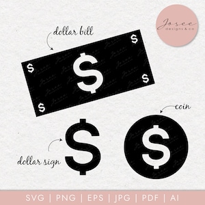 Geld SVG, Dollar Geldschein svg, Dollar Sign Svg, Coin Clipart, Bank svg, Payday svg, PNG, Instant Download