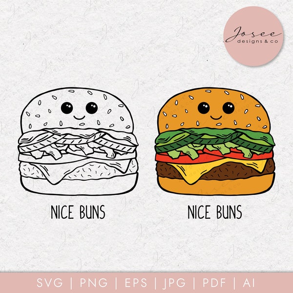 Nice Buns SVG, Burger SVG, doodle clipart, Hand drawn svg, PNG, hamburger svg, junk food clipart, Instant download