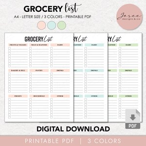 Grocery List Template Printable, Food Shopping List, Grocery Planner, Health & Fitness, A4/Letter Size, Instant Download PDF