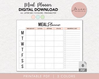Printable Weekly Meal Planning Callendar 7 Day Menu Planner - Etsy