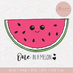 One In a Melon SVG, Doodle svg, Hand drawn svg, Summer svg, Watermelon svg, Birthday svg,  Party svg, Melon PNG, Cutting Files