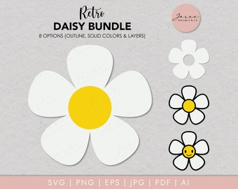 Retro Daisy svg, Daisy Monogram svg, Spring Svg, Hippie Flower SVG, Floral SVG, Daisy PNG, Daisy Flower Clipart, Svg Files for Cricut