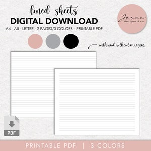 Carta a righe orizzontale, carta per quaderni, Planner Essential, A5, A4, formato lettera, PDF e PNG, pagine del planner, PDF stampabile, download digitale