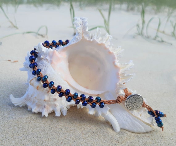 Anklet, Iris Blue, Leather Wrap Anklet, Boho Style, Made in