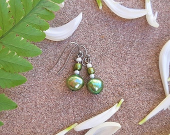 Pendientes de perlas de agua dulce, colgantes, verdes, para aniversario, hechos en Australia.