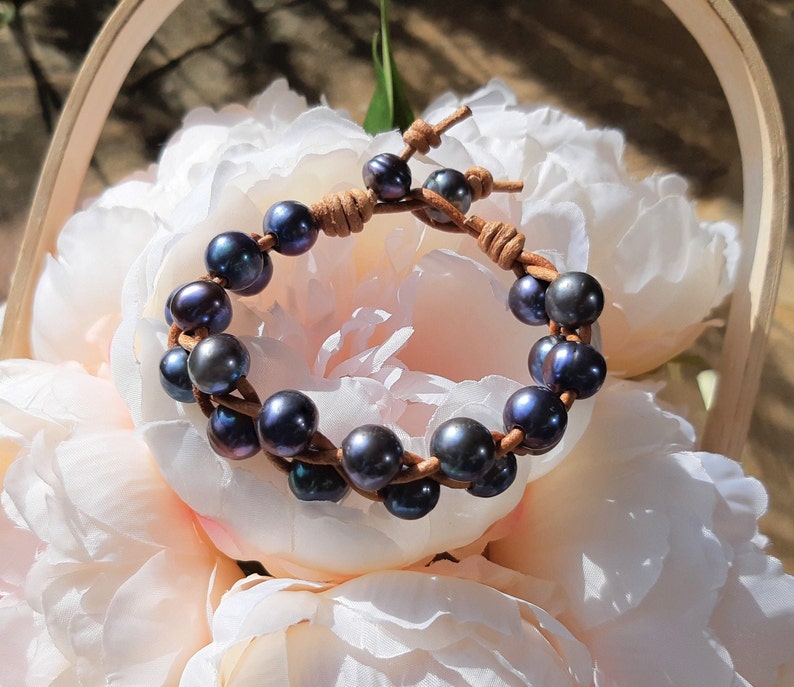 Pearl and Leather Bracelet Gifts for her Wrap Bracelet Stackable Freshwater Pearls