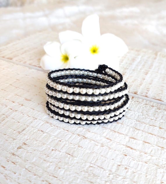 Wrap Bracelet, Leather Wrap Bracelet, X Wrap, Beaded Bracelet