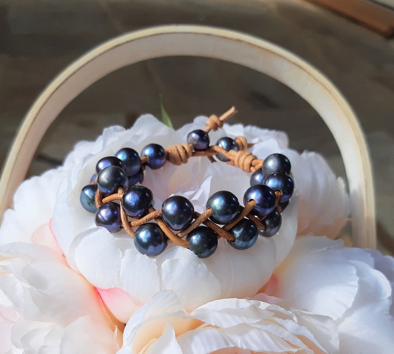 Pearl and Leather Bracelet Gifts for her Wrap Bracelet Stackable Freshwater Pearls