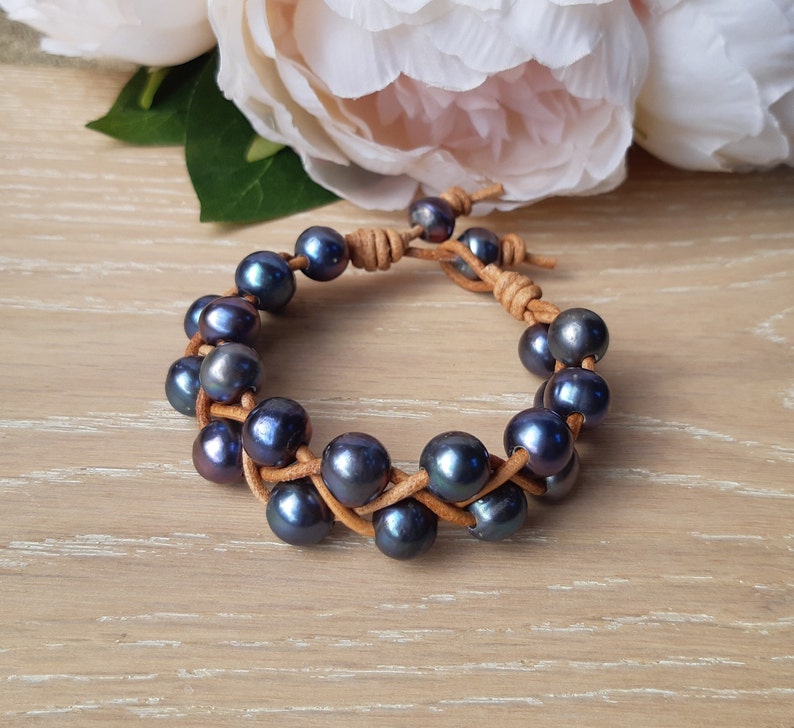 Pearl and Leather Bracelet Gifts for her Wrap Bracelet Stackable Freshwater Pearls