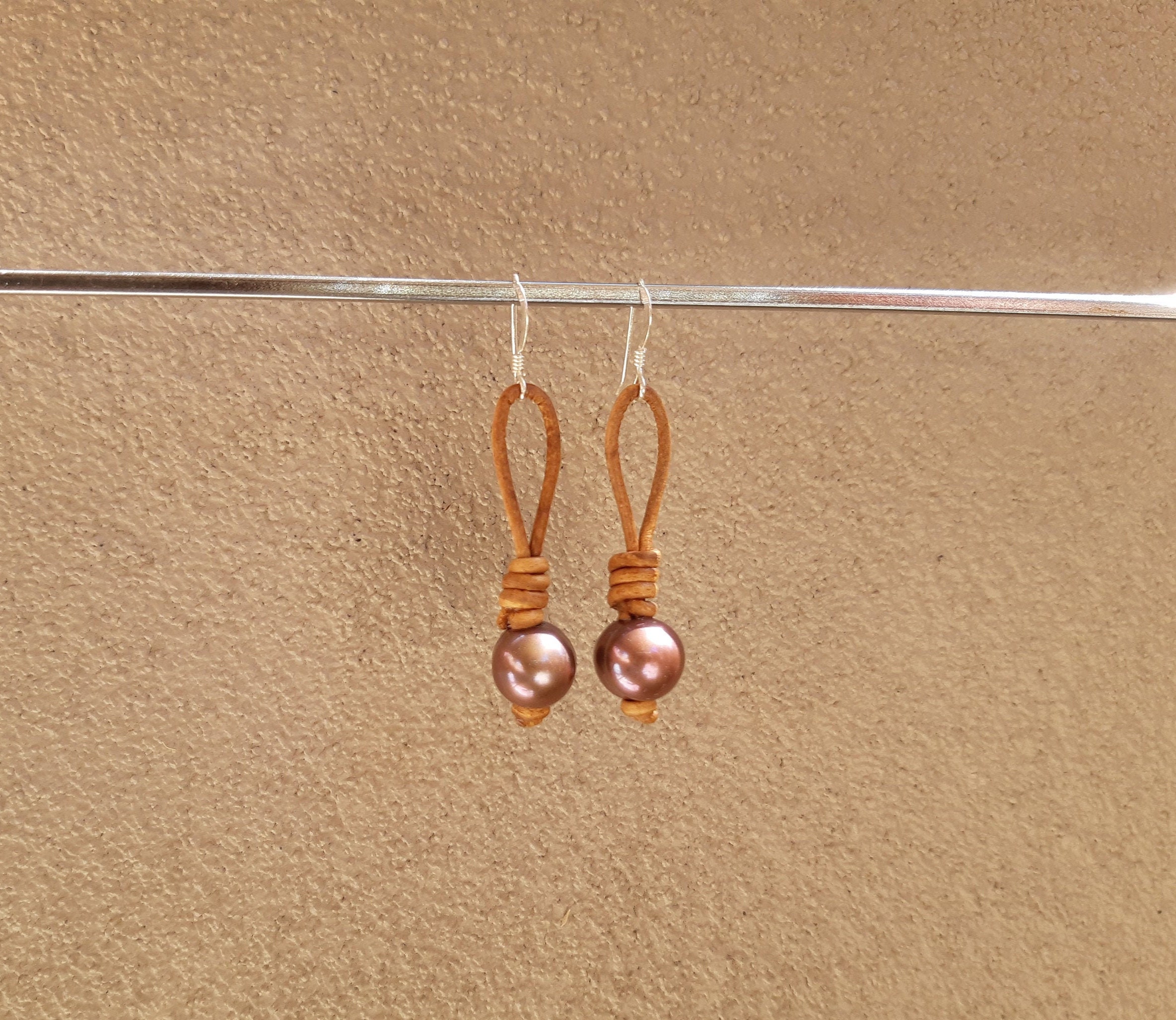 Leather and pearl best sale earrings