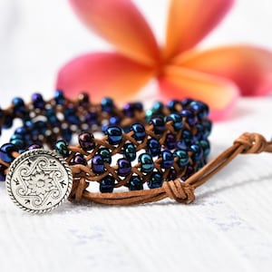 Iris Blue Double Wrap, Braided Wrap, Boho Wrap Bracelet, Boho Style, Stackable Bracelet, Gifts for her, Made in Australia