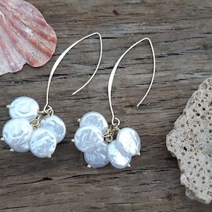 Freshwater Pearl Cluster Earrings, Coin Pearls, Gifts for her, Anniversary, Gifts