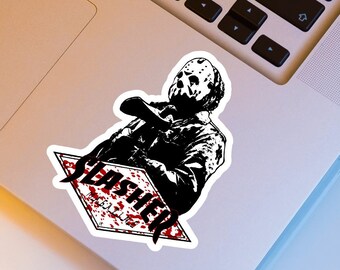 Visual Stimulant, Jason Voorhees, Friday The 13th, Slasher, Horror Movie, Parody, Thrasher, Skateboard, Holographic, Die Cut Sticker