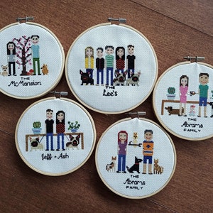 Custom Cross Stitch Family & Group Portrait - Personalized Cross Stitch Portrait