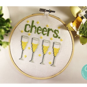 PDF Cross Stitch Pattern: Let&#39;s Celebrate - Champagne - Instant Digital Download