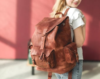 Brown Ostrich Leather Backpack: Large Knapsack for Men - Etsy