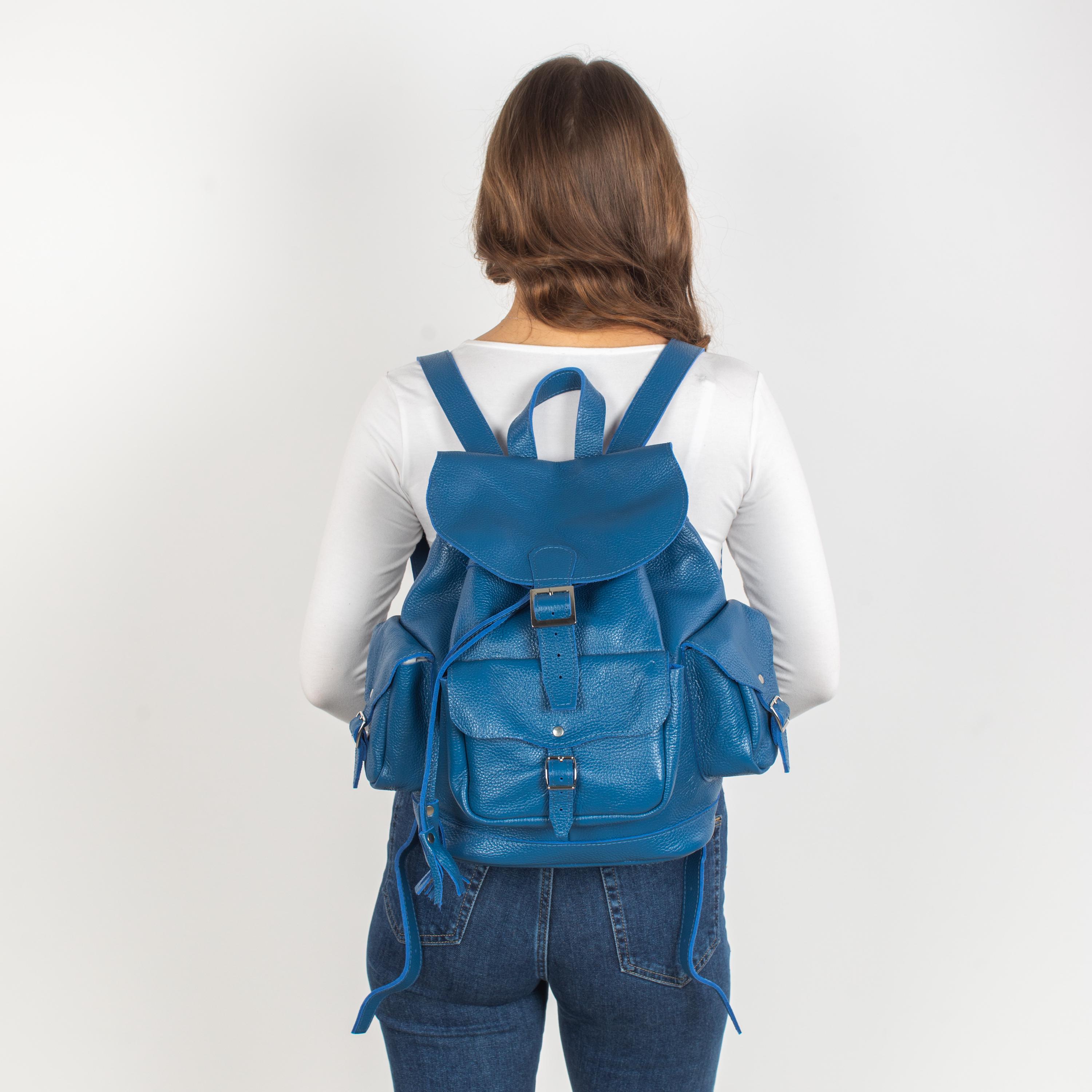 Fashion inspired Pebbled Light Blue Leather Backpack with Gold Hardware PEBBLE MINI BACKPACK NAVY | Versatile Vegan Leather Backpack  main image 3
