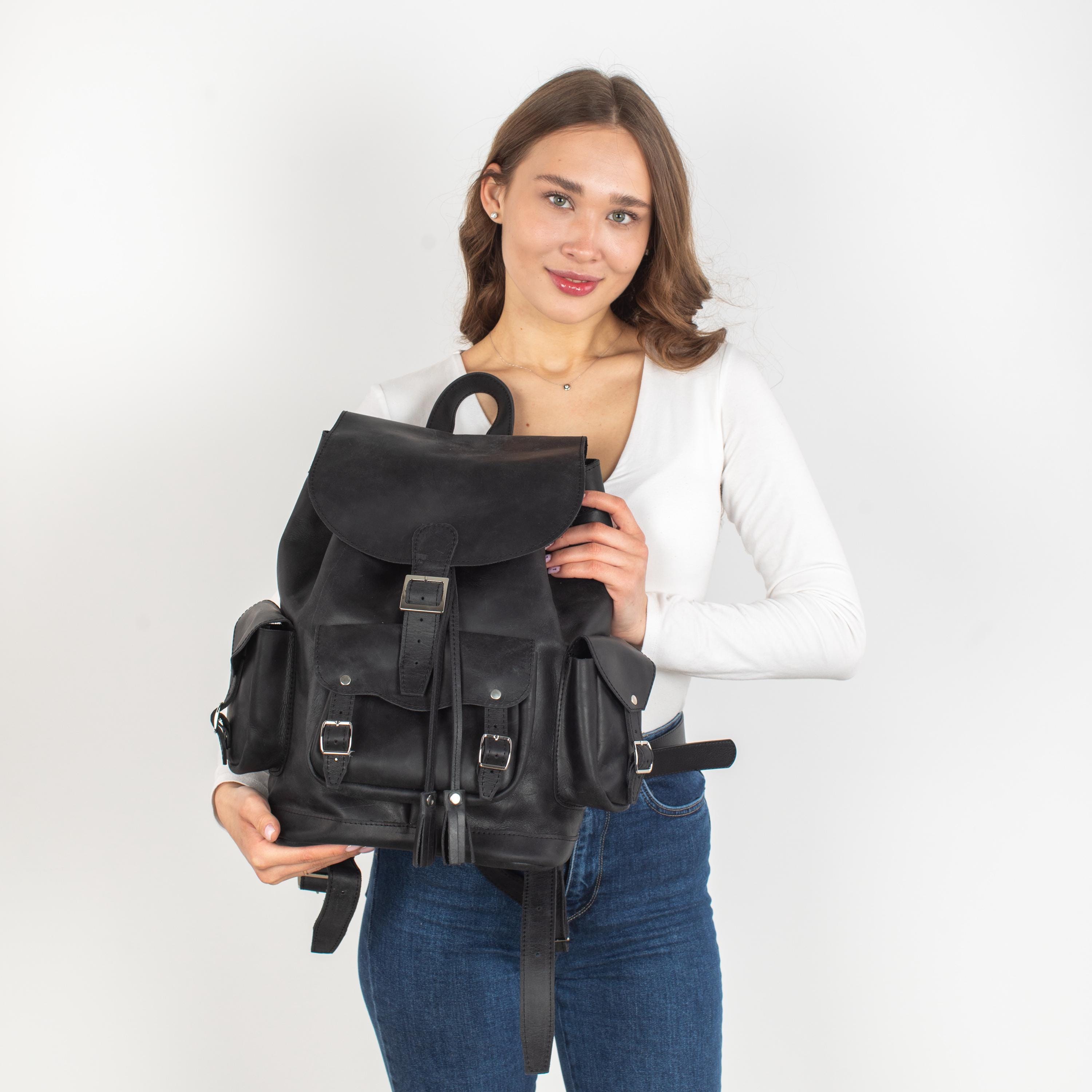 Black Genuine Leather Backpack With Pockets for Travel Work or Everyday Use