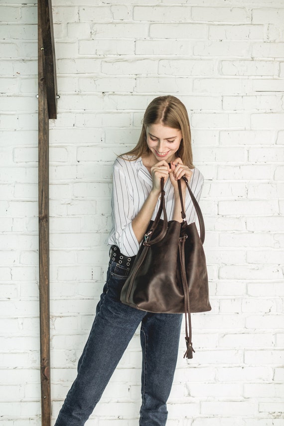 Leather Bucket Bag for Women Bucket Shoulder Bag Drawstring Bucket Bag Convertible Bag Minimalist Bucket Bag Cowhide Bag Etsy UK