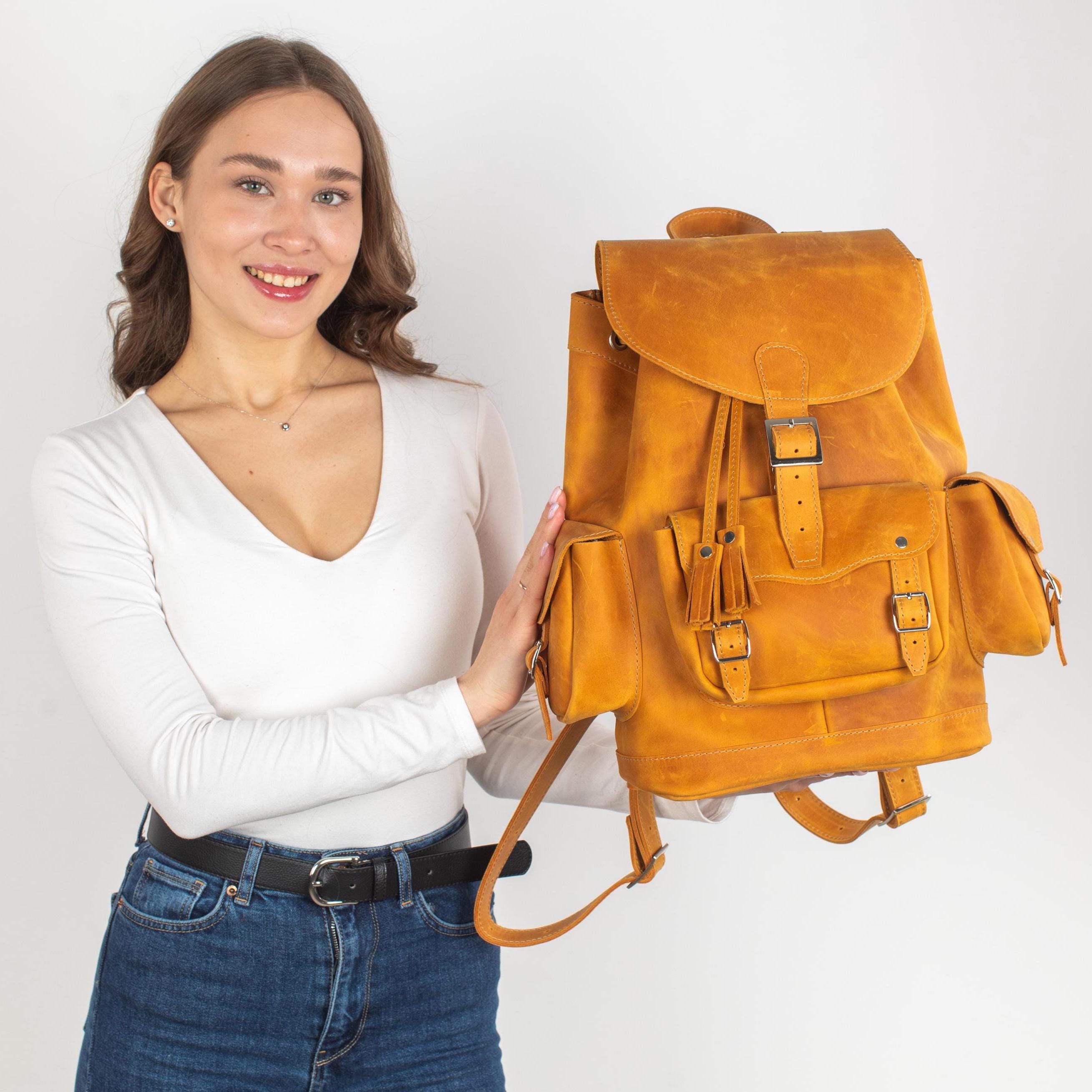 camel leather backpack Handmade Camel Leather Backpack: Personalized Travel Rucksack