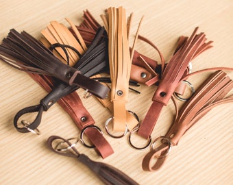 Leather Tassel Keychain Gift For Bridesmaid Leather Accessories for Bag and Purse Custom Personalized Tassel Charm Tassels Keyring