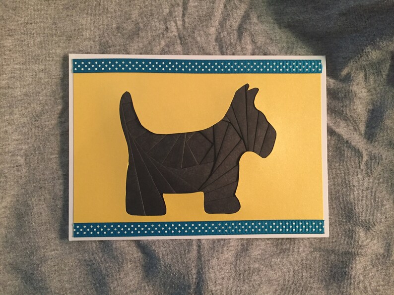 Handmade 5x7 Iris Paper Folding Greeting Card Scottie Dog Scottish Terrier