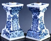 Antique Chinese White Porcelain Altar Sticks Candle Holders Qianlong Mark Mirror Pair