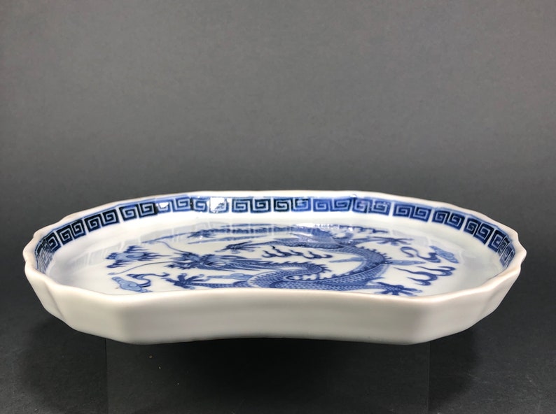 1912-1949 Antique Chinese Blue And White Imperial Dragon Tray Dish Republic Period
