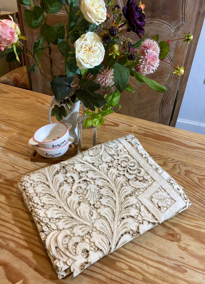 Rare Antique Linen Hand Embroidered Spanish Table Cloth Hand Etsy