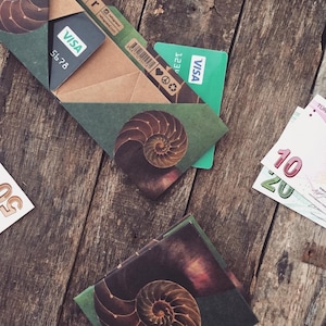 Nautilus, Origami Portemonnaie aus Papier, handgemacht, vegan, nachhaltig, Geschenk, für Sie, für Ihn, schlank, dünn, umweltfreundlich