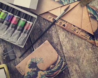 Kanagawa, origami paper wallet, handmade, vegan, sustainable, gift, for him, for her, slim, recycled, thin, eco friendly