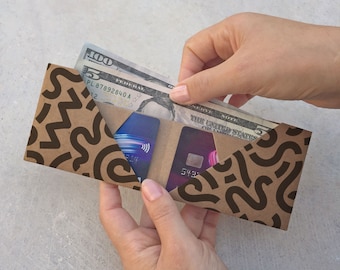 Abstract Doodle, origami paper wallet, handmade, vegan, sustainable, gift, for him, for her, slim, recycled, thin, eco friendly
