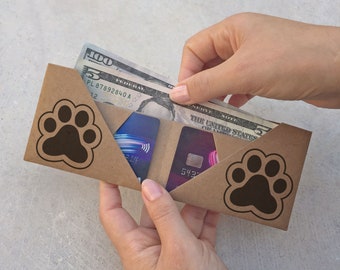 Paw, origami paper wallet, handmade, vegan, sustainable, gift, for him, for her, slim, recycled, thin, eco friendly