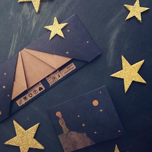 Pequeno Príncipe, carteira de papel origami, feita à mão, vegana, sustentável, presente, para ele, para ela, fina, reciclada, fina, ecologicamente correta
