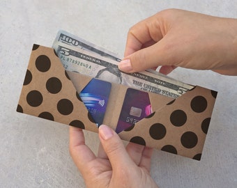 Polka Dots Black, origami paper wallet, handmade, vegan, sustainable, gift, for him, for her, slim, recycled, thin, eco friendly